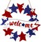 4th of July Welcome Wreath for Front Door Decor 12inch Wooden Red White and Blue Star Hanging Sign